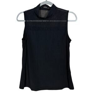 J. McLaughlin Mock Neck Sleeveless Top Mesh Detail Black Size Medium